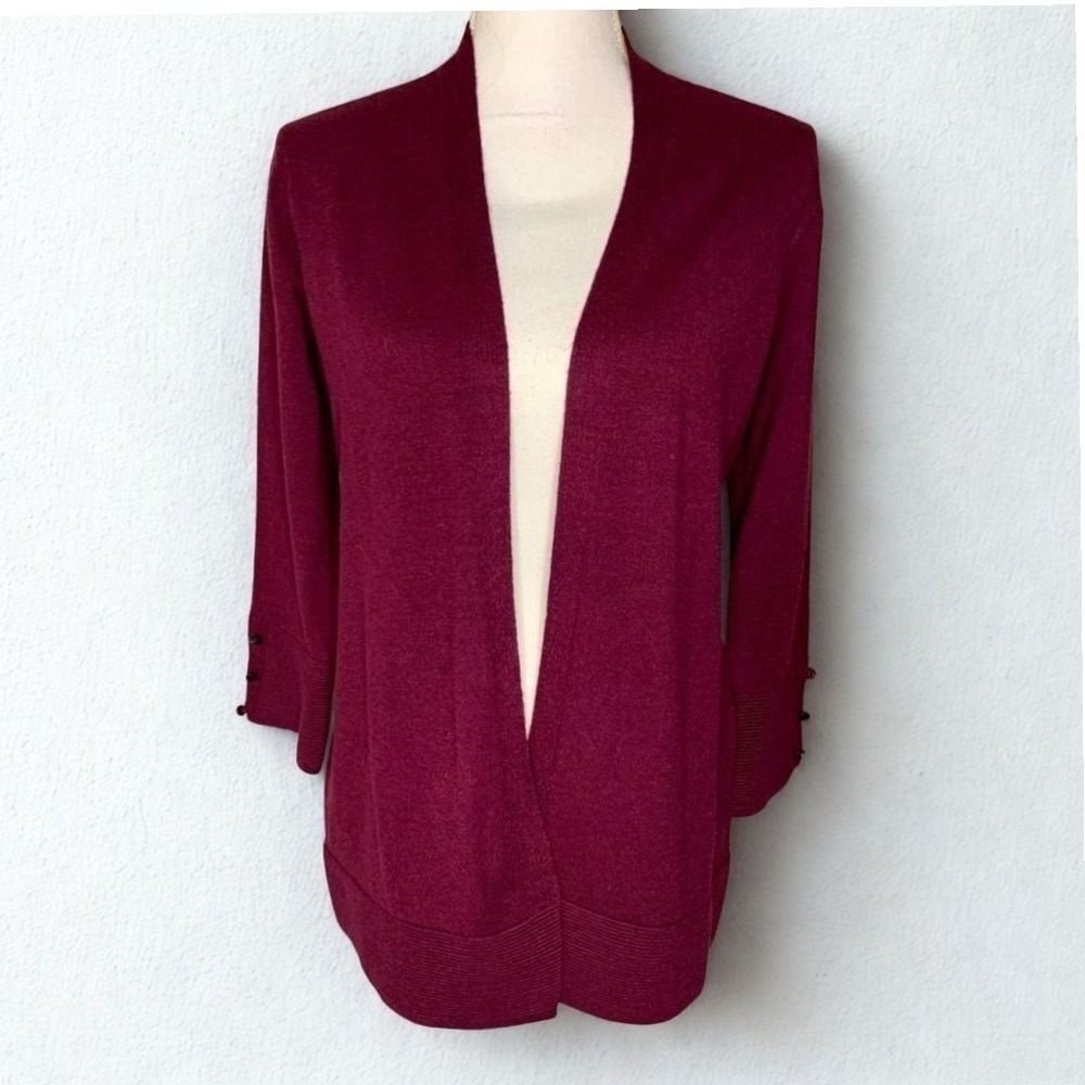 Evolution by Cyrus Burgundy Open Front Cardigan Sweater Medium NWT